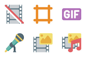 film and video flat icon set bundle 08