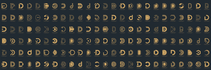 Set of abstract initial letter D logo design template. icons for business of luxury, gold, elegant, simple