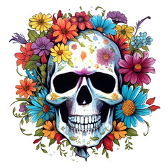 Halloween and Día De Los Muertos Hi I get the ideas from nature. For the graphics an AI helps me. The processing of the images is done by me with a graphics program, Skull mandala with flowers and lea - obrazy, fototapety, plakaty