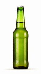 Beer in a green bottle isolated on white background, Generative AI
