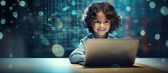 Child of Asian descent advancing coding skills in a contemporary computer literacy class.