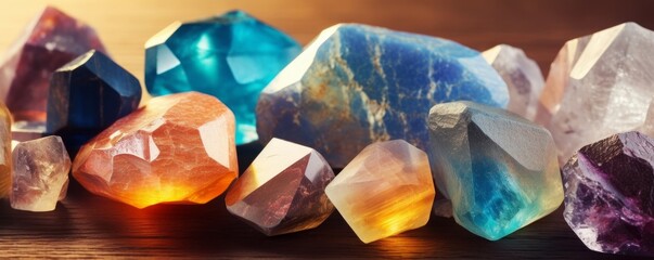 Crystals and Minerals from Gemstones Esoteric spiritual practice. Feng Shui, reiki therapy concept, Generative AI - obrazy, fototapety, plakaty
