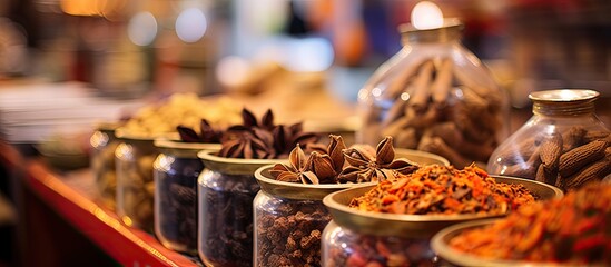 Dubai's market offers Arabic spices with selective focus. © The 2R Artificiality