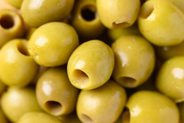 Pickled olives, Pitted green olives texture background