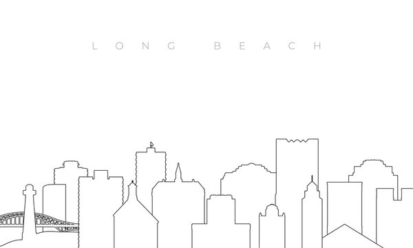Outline Long Beach skyline. Trendy template with Long Beach California buildings and landmarks in line style. Stock vector design.