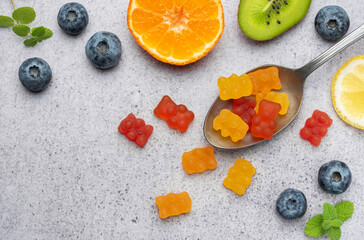 Chewable gummy vitamins and fruits