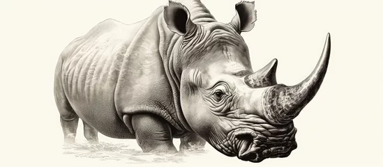 Poster Engraving of Rhinoceros head by Neuville, published in 1868. © AkuAku
