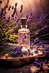 Obraz na płótnie Canvas Lavender aromatherapy essential oils in bottle 