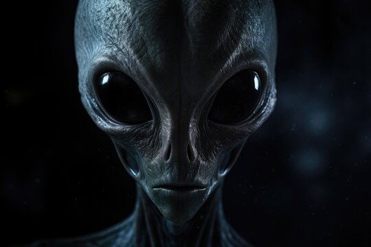 close up of a black alien, Alien in the dark, AI Generated