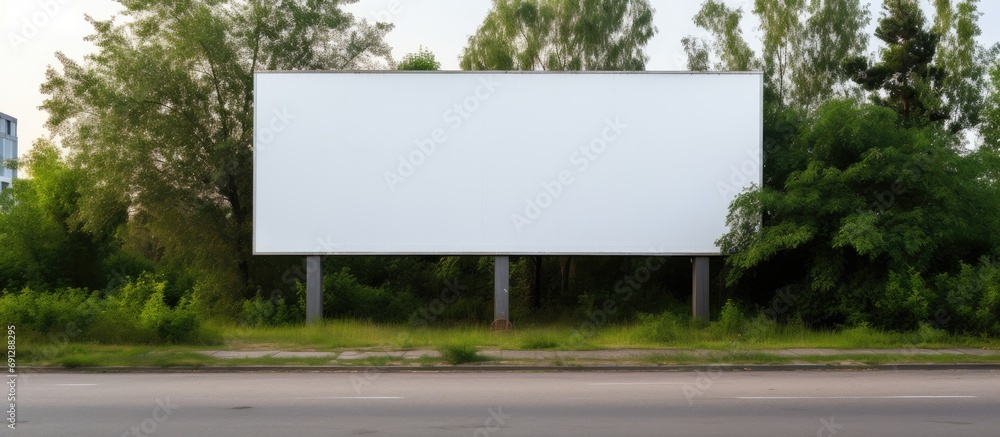 Wall mural Urban billboard template near park for design large road banner.