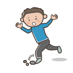 ランニング中に石につまづいて転びそうになる男性のイラスト