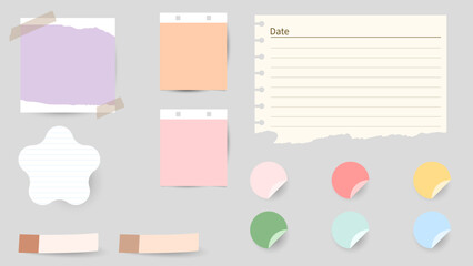 Paper and  notes, stickers, sticky sheets and tape Vector Set, on gray background, Notepaper meeting reminder, Flat Modern design , illustration Vector EPS 10 
