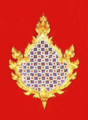 Fototapeta na wymiar Gold frame with Thai pattern on red background
