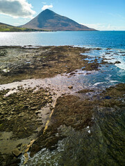 Irelands West on Achill Island. Drone shot of the coast and sea.