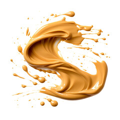 splash peanut butter with peanut seeds isolated on transparent background cutout , generative ai	