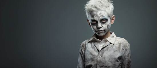 Boy dressed as a ghoul for Halloween