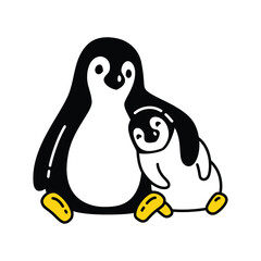penguin vector sitting hug bird family baby kid cartoon character icon doodle logo illustration symbol design isolated