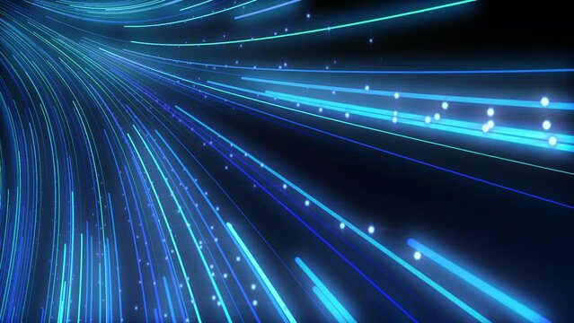 Abstract Blue particle light trails on dark background. Line shape light trails. repeatable footage.