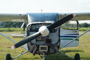 Small propeller airplane at an air show. Selective focus