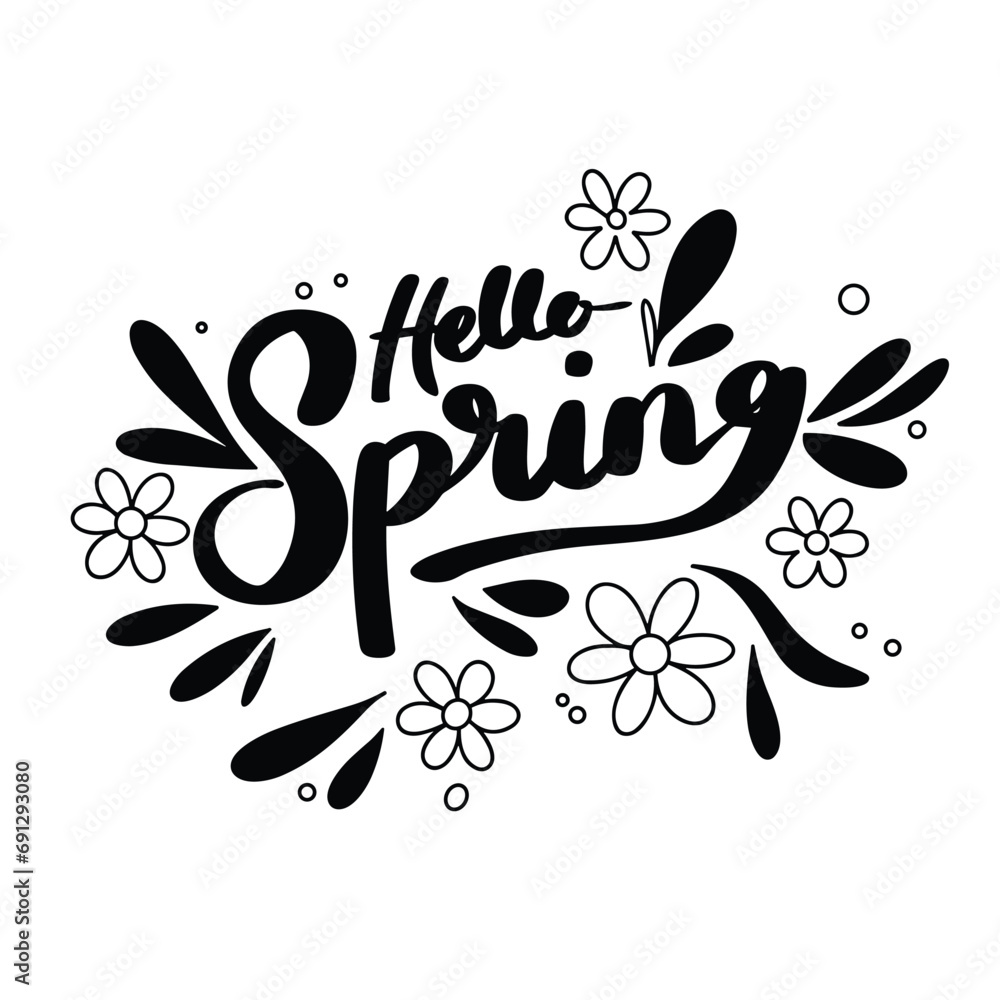 Poster text hello spring inscription. handwriting text hello spring. text banner square composition. hand d