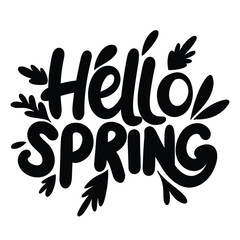 Fototapeta premium Text Hello Spring inscription. Handwriting text Hello Spring. Text banner square composition. Hand drawn vector art.