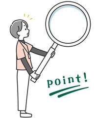 虫眼鏡を持った女性医療スタッフ