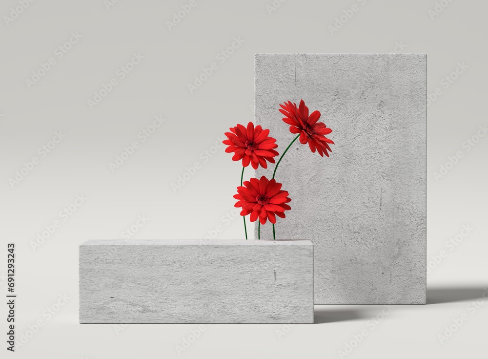 Poster minimalistic showcase podium or pedestal mock up for product display with rectangular concrete stand