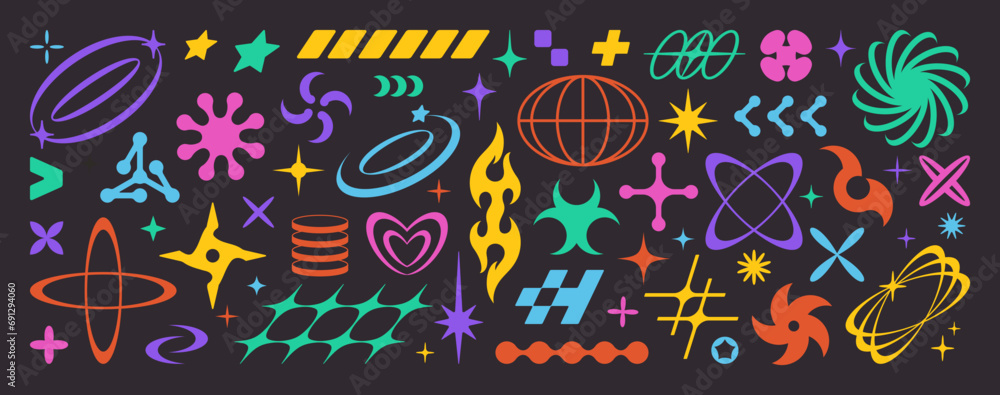 Wall mural y2k icon set. abstract vector geometric shapes and forms. retro futuristic elements