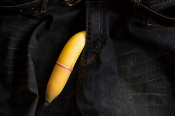 Sex education concept “Condom on banana with jean”