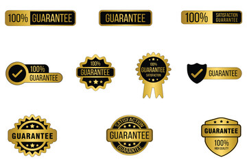 Set of guarantee golden label badge sticker, gold guarantee labels