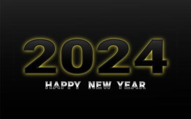 New Year 2024 with glow edges on a black background