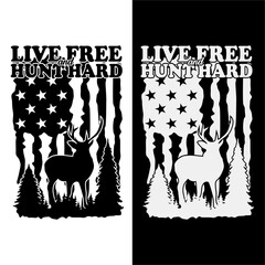 Live free and hunt hard, vintage Deer hunting american flag vector t shirt background template design