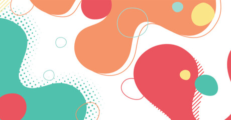 Abstract memphis style liquid wave with colorful background