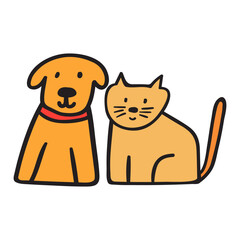 Dog and cat. Friendship. Pets adoption or donation. Flat design. Hand drawn vector illustration
