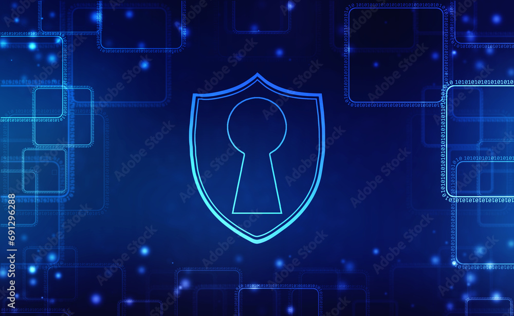 Poster protect and security concept. digital shield on abstract technology background, cyber security and i