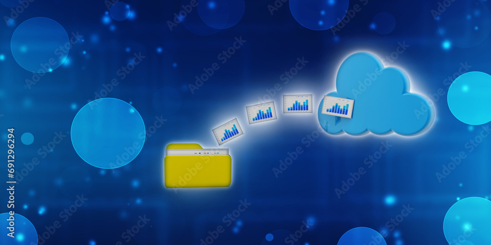 Poster 3d rendering cloud computing concept, cloud internet technology concept background, cloud computing 