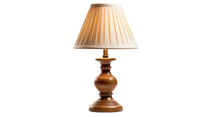 A table lamp with a white shade illuminating the room, isolated in the image
