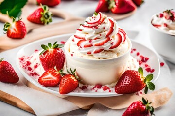 Fresh strawberries, whipped cream, and colorful sugar sprinkles are featured on Ice Cream Sunday