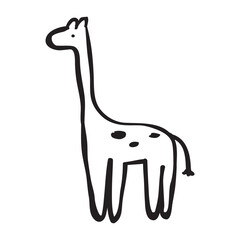 Cute giraffe. Modern rough simple design. Black color. Vector outline illustration isolated