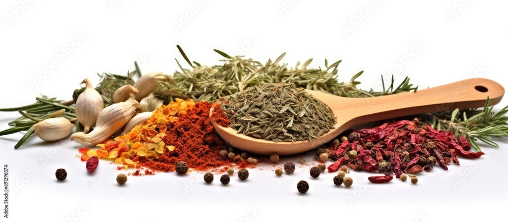 Poster herbs and spices in scoop with removable text