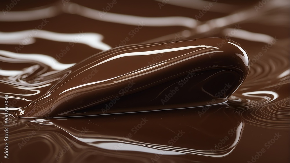 Poster shiny chocolate fluid with a reflective chrome mirror water effect creates a textured d background b