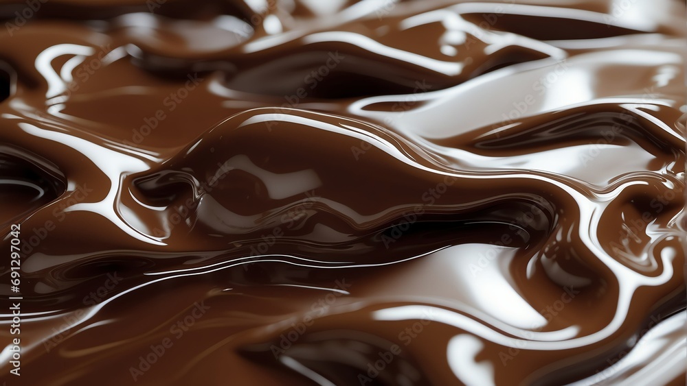 Poster shiny chocolate fluid with a reflective chrome mirror water effect creates a textured d background b