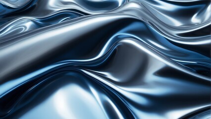 Shiny wavy blue metallic fluid with a reflective chrome mirror water effect creates a textured D background backdrop. from Generative AI