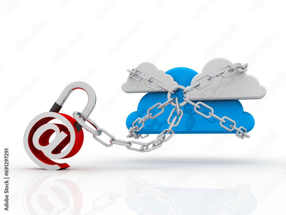 Poster 3d rendering e-mail symbol protection lock with cloud. internet security concept