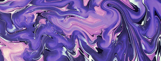 Abstract fluid art background dark purple and violet colors. Liquid marble. Acrylic painting with...