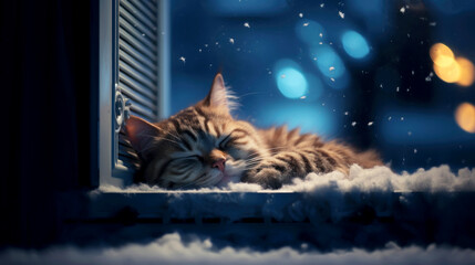 Cute cat sleeping on radiator. Winter concept. Ways to stay warm in cold weather