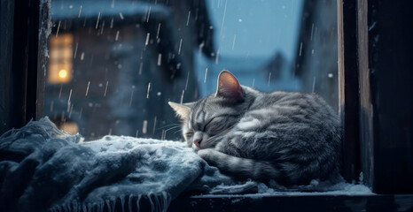 Cute cat sleeping on radiator. Winter concept. Ways to stay warm in cold weather