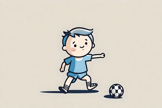 a cartoon illustration of a boy playing with a soccer ball