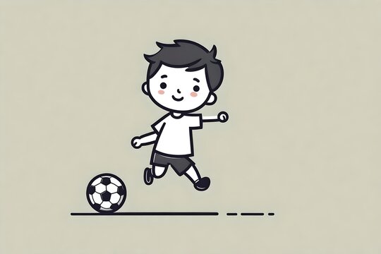 a cartoon illustration of a boy playing with a soccer ball