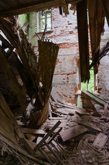 Room in abandoned school building in resettled village of Babchin in exclusion zone of Chernobyl nuclear power plant, Belarus